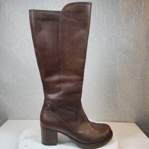 Dansko Boots Womens EU 38 US 7.5 Brown Leather Block Heel Tall Over Knee